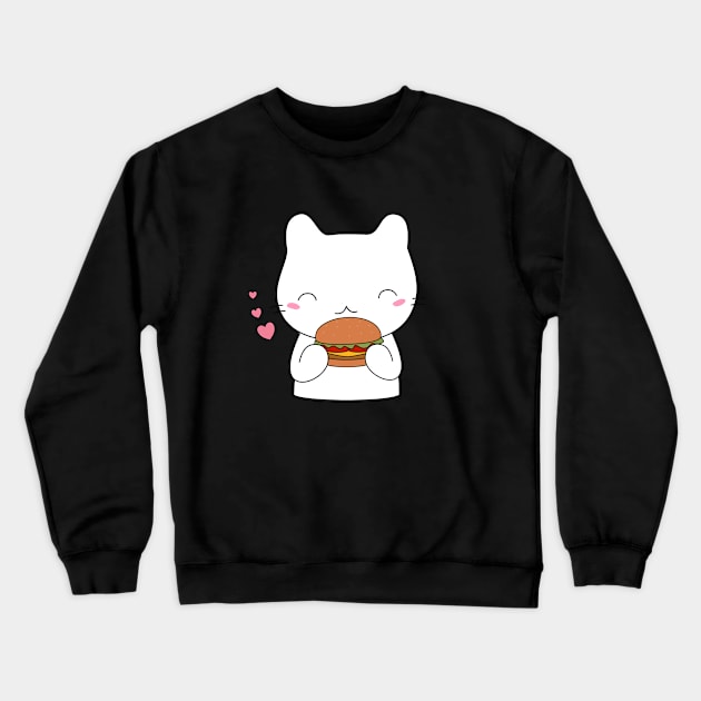 Cute cat on burger T-Shirt Crewneck Sweatshirt by happinessinatee